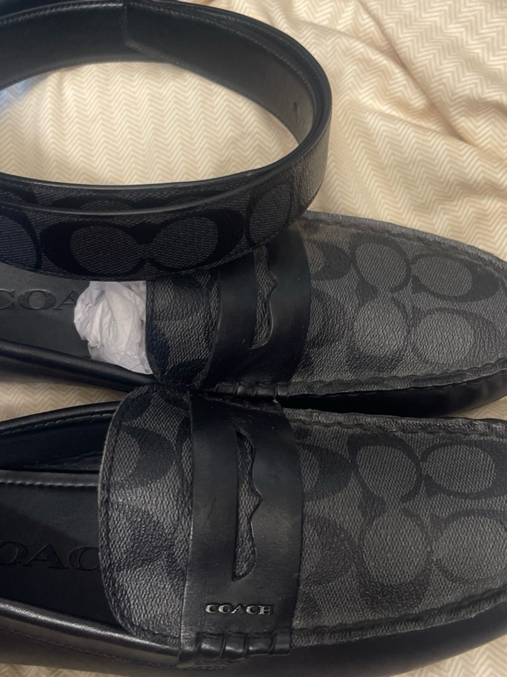 Coach Black Signature Men’s Penny Loafers and matching coach belt
